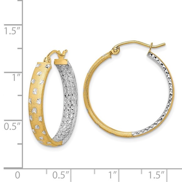 14k w/White Rhodium Polished Satin Diamond-cut In/Out Hoop Earrings - Picture 2 of 4